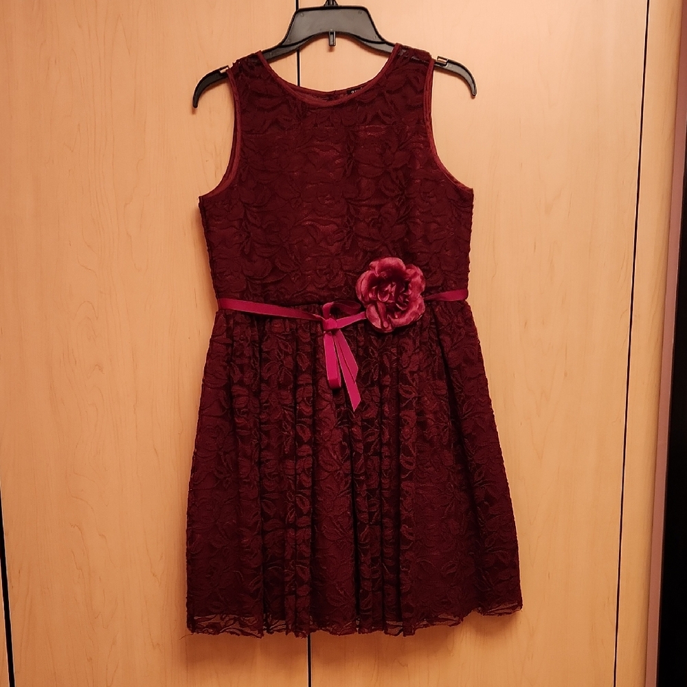 Zunie Burgundy Kids Dress with Floral Detail